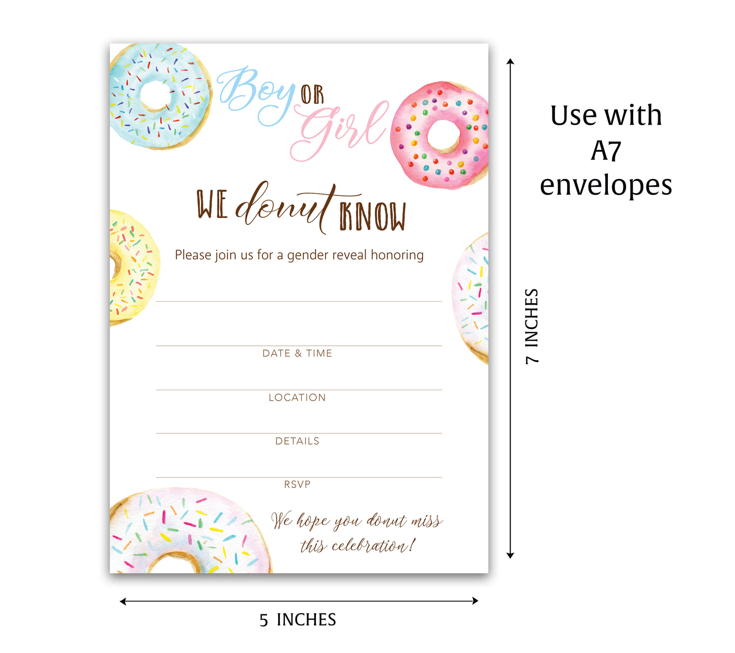Donut Gender Reveal Baby Shower Party Invitations — Pack of 25