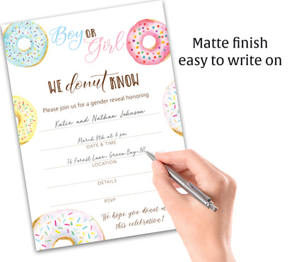 Donut Gender Reveal Baby Shower Party Invitations — Pack of 25