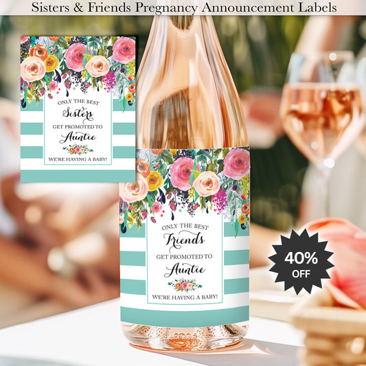 Pregnancy Announcement Wine Labels • Set of 6 • Auntie Reveal for Sisters & Friends (Final Sale)