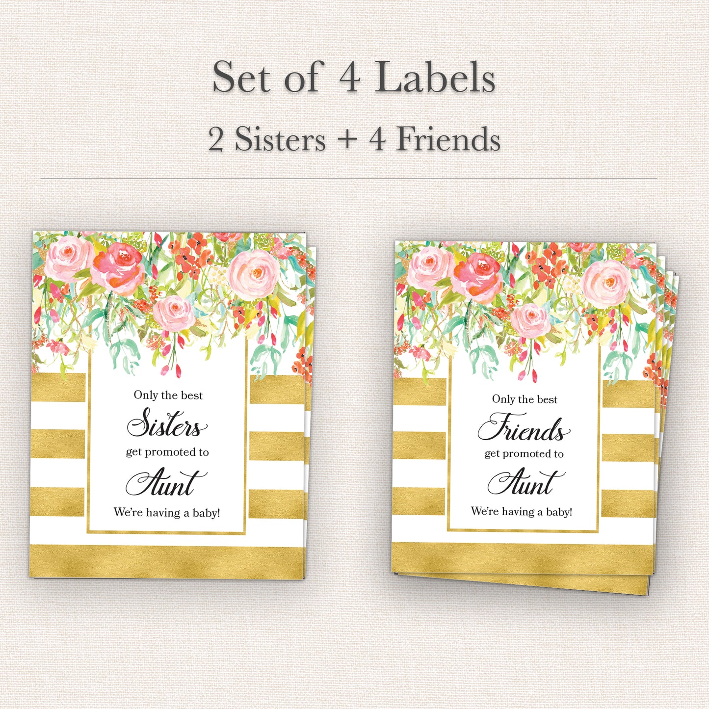 Pregnancy Announcement Wine Labels • Set of 6 • Aunt Reveal for Family & Friends - Final Sale