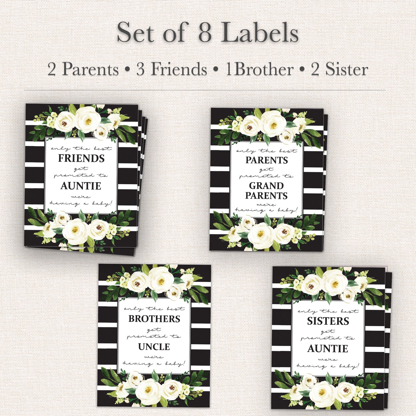 Family & Friends Pregnancy Announcement Wine Labels • Set of 8 • Final Sale