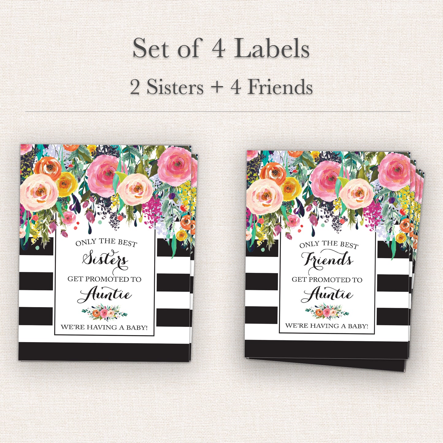 Pregnancy Announcement Wine Labels • Set of 6 • Auntie Reveal for Family & Friends (Final Sale)