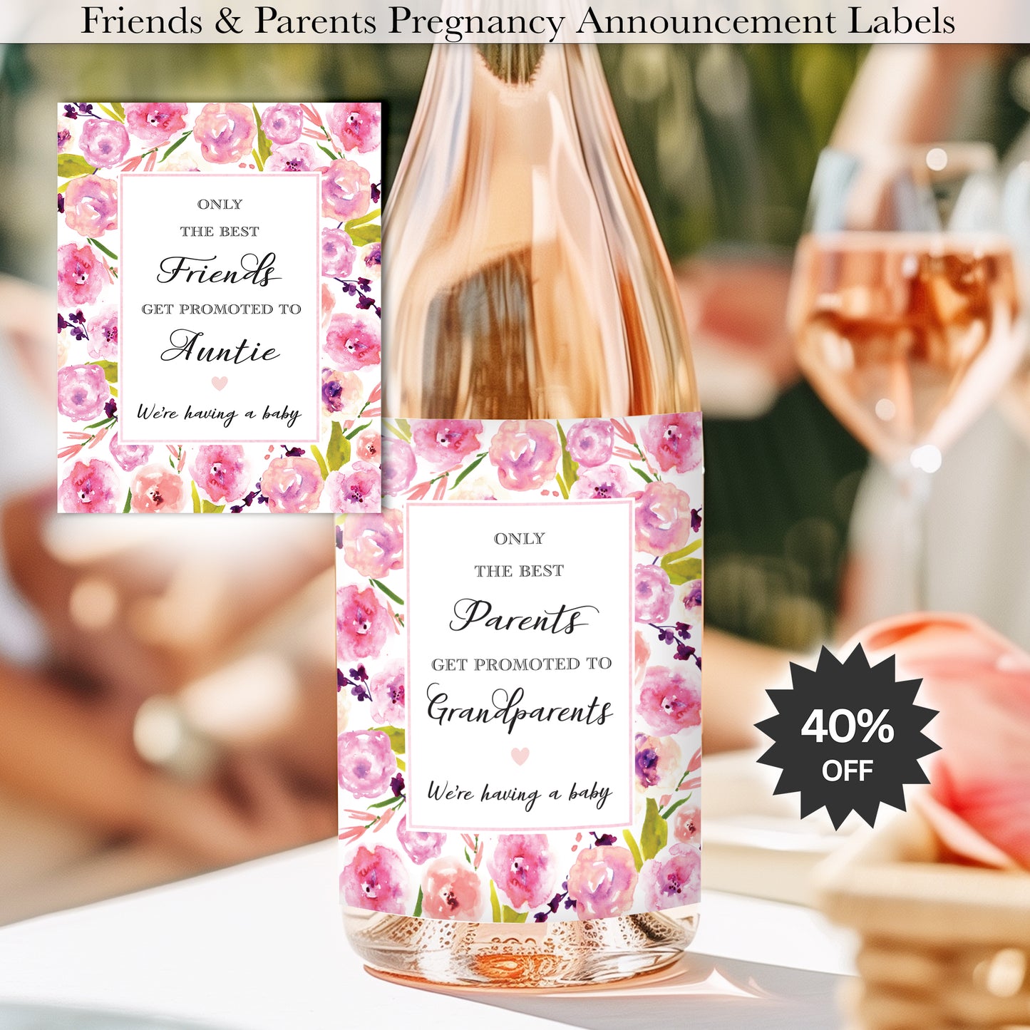 Pregnancy Announcement Wine Labels • Set of 6 • Parents & Friends • Final Sale