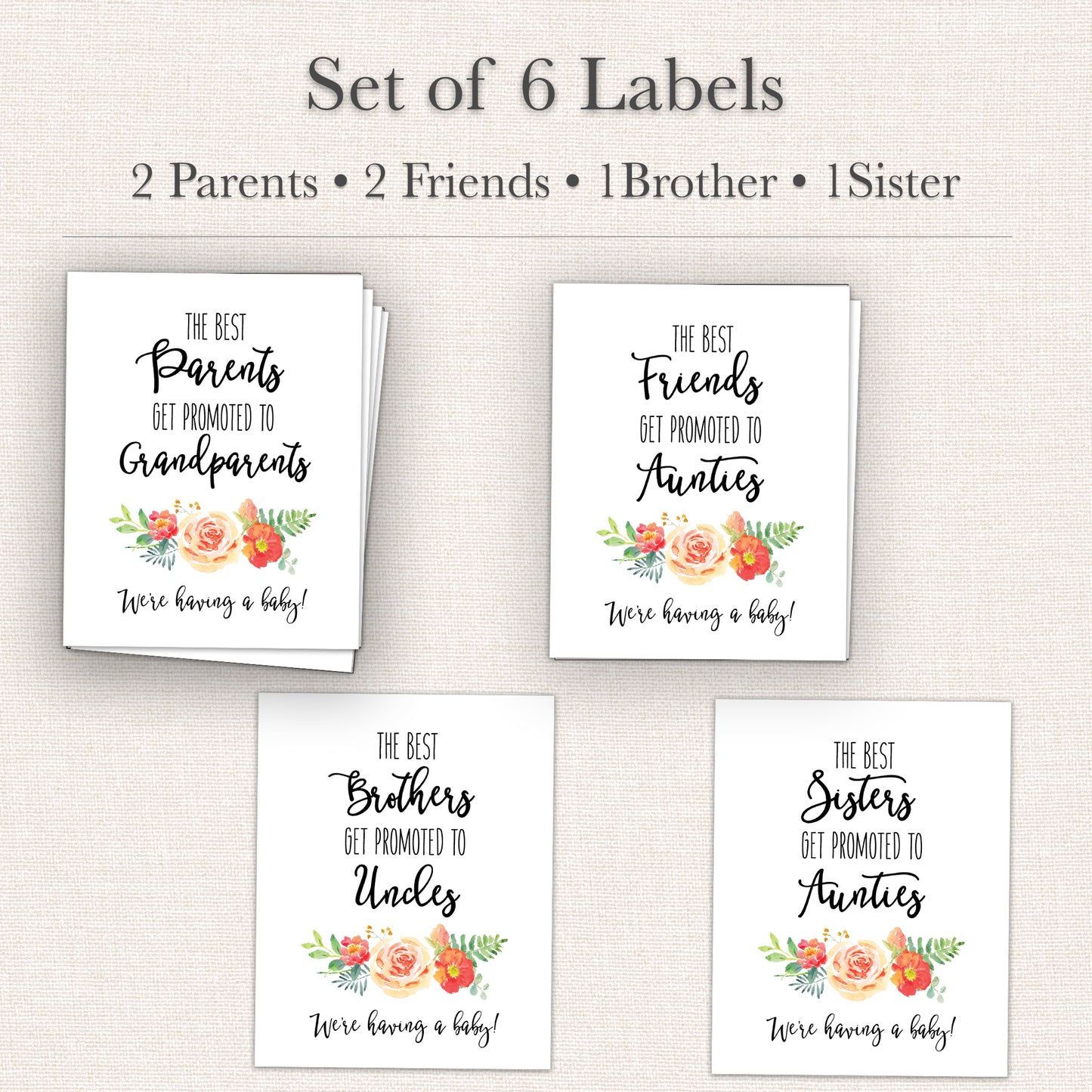 Family & Friends Pregnancy Announcement Wine Labels • Set of 6 • Final Sale