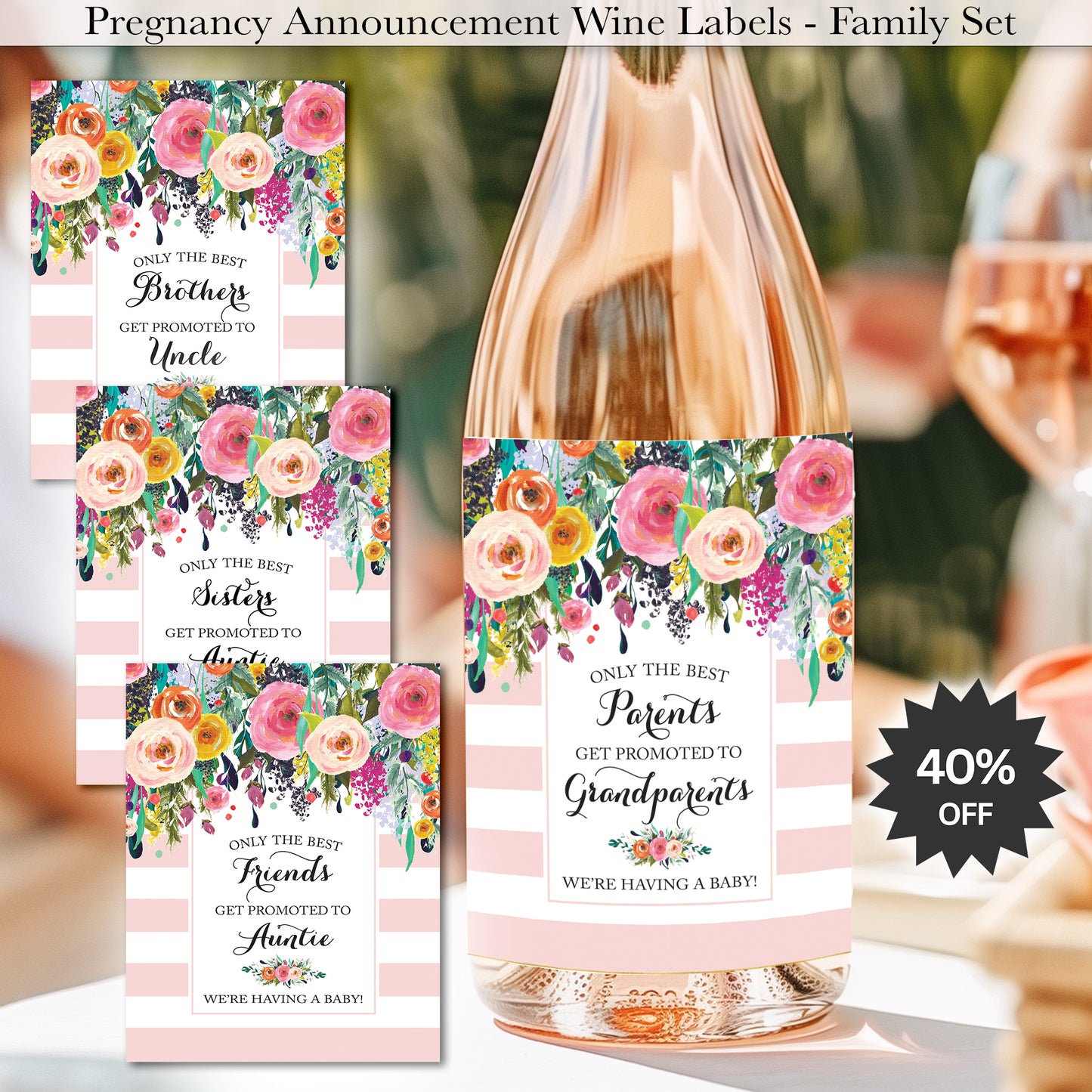 Family & Friends Pregnancy Announcement Wine Labels • Set of 6 • Final Sale