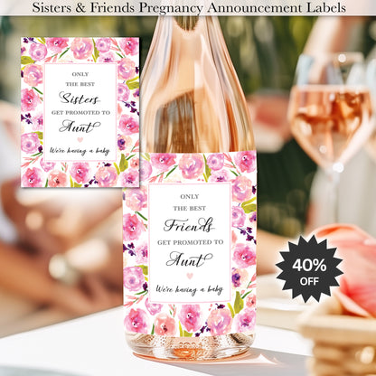Pregnancy Announcement Wine Labels • Set of 6 • Aunt Reveal for Family & Friends (Final Sale)