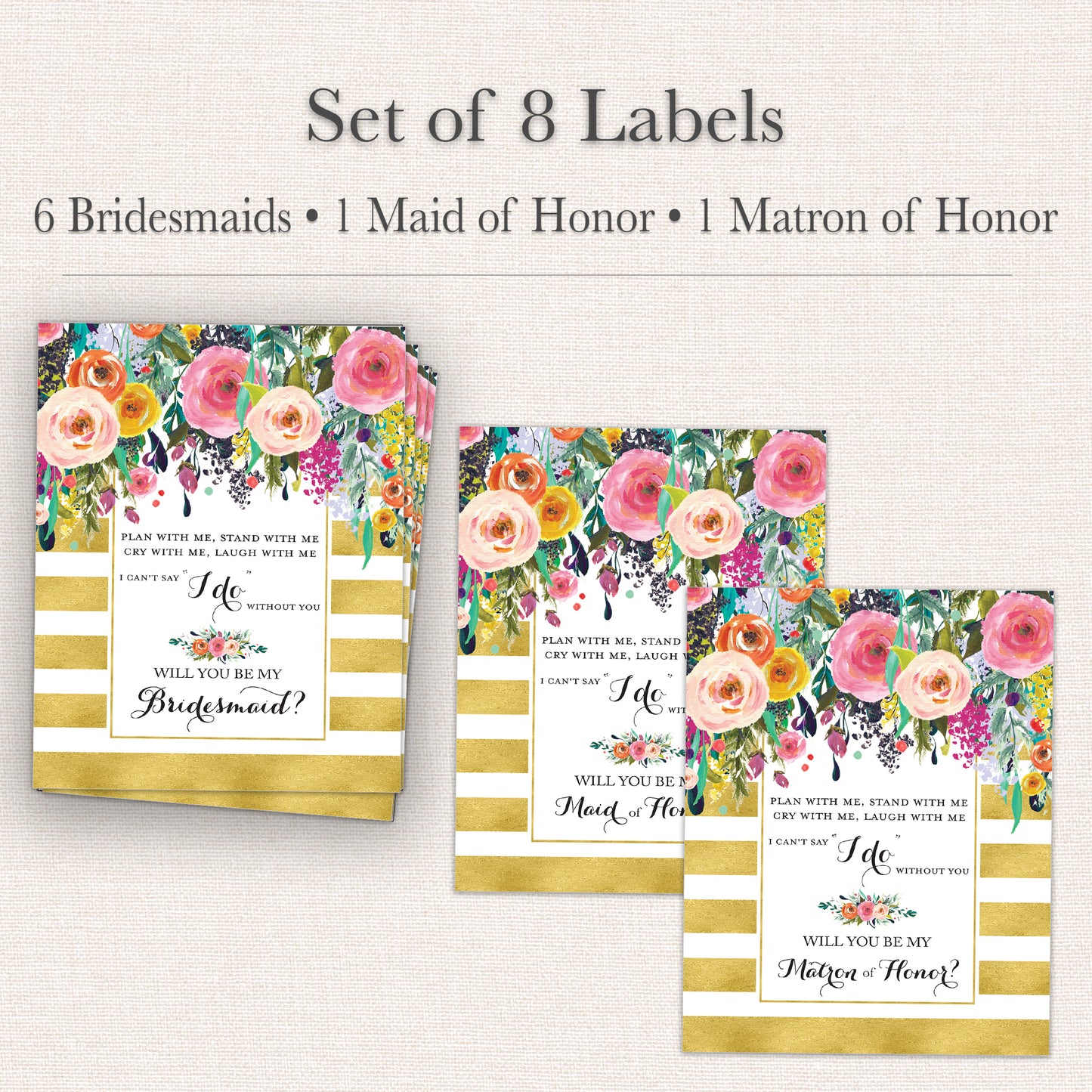 Bridesmaid Proposal Wine Labels • Set of 8 • Bridal Party Ask (Final Sale)