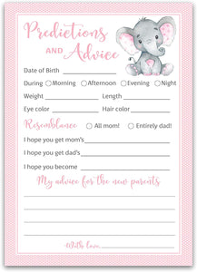 Pink Elephant Baby Shower Game - Predictions & Advice Cards • SET of 25