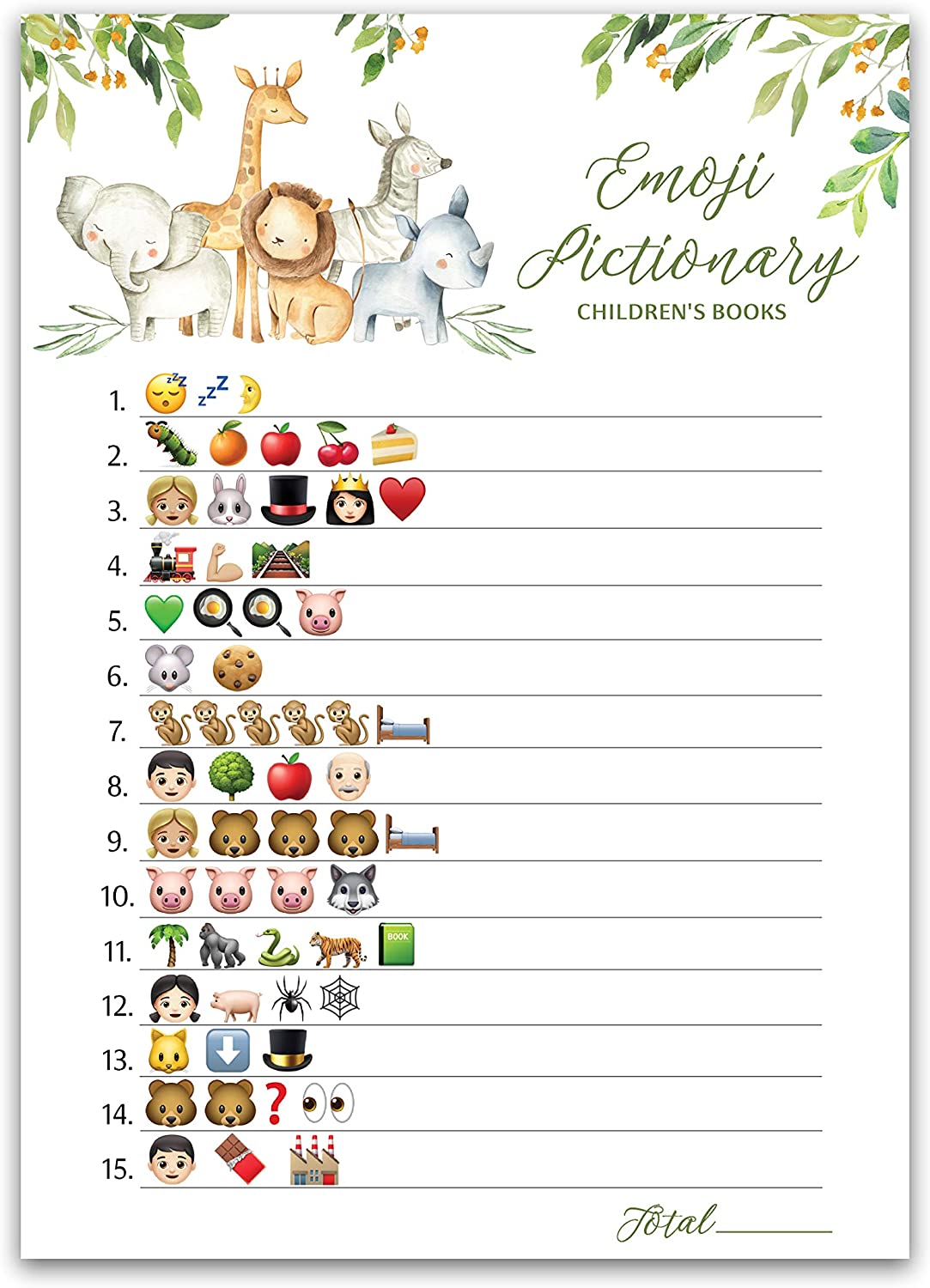 Safari Animals Baby Shower Game - Emoji Pictionary • SET of 25