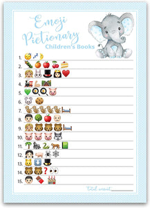 Blue Elephant Baby Shower Game - Emoji Pictionary • SET of 25