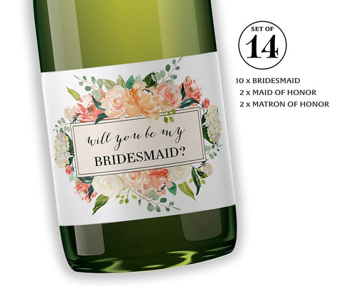 Will You Be My Bridesmaid Mini Champagne Labels • Bridesmaid Proposal, Maid / Matron of Honor Ask • SET of 14