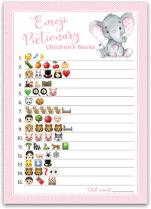 Pink Elephant Baby Shower Games - Emoji Pictionary • SET of 25