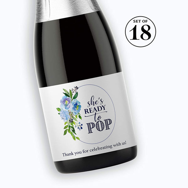 She's About To Pop • Baby Boy • Baby Shower Mini Champagne Labels • SET of 18