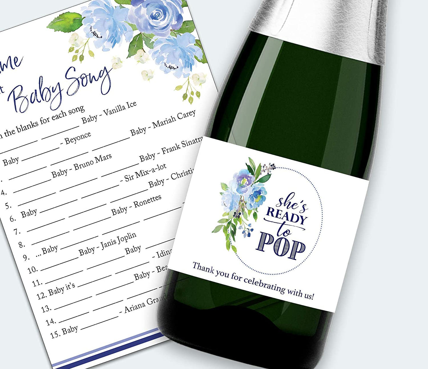 She's About To Pop • Baby Boy • Baby Shower Mini Champagne Labels • SET of 18
