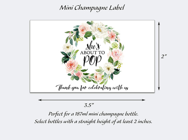 She's About To Pop • Blush Rose Baby Shower Mini Champagne Labels • SET of 12