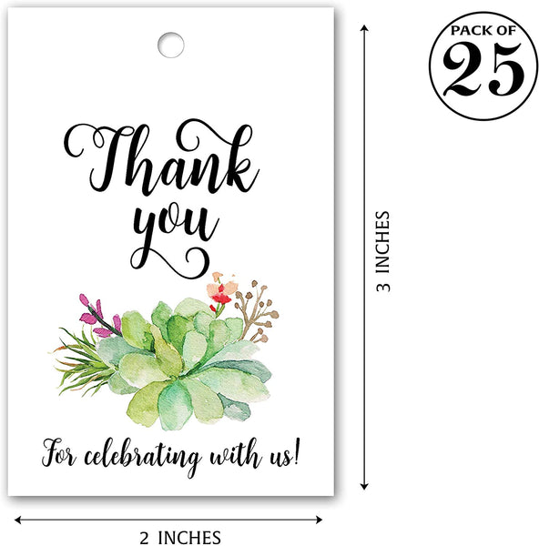 Floral Green Succulents Favor Tags - Thank You Tags • SET of 25