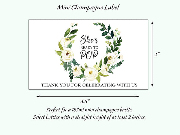 She's Ready To Pop • GENDER NEUTRAL Baby Shower Mini Champagne Labels • SET of 12