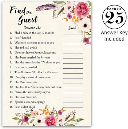 Floral Bohemian Baby Shower Game - Find The Guest • SET of 25
