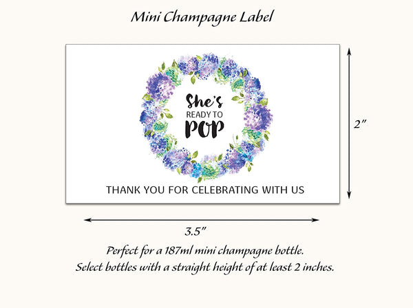 She's Ready To Pop • Blue Baby Shower Mini Champagne Labels • SET of 12