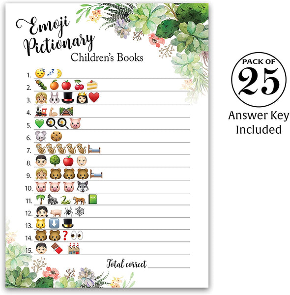 Floral Green Succulents Baby Shower Game - Emoji Pictionary • SET of 25