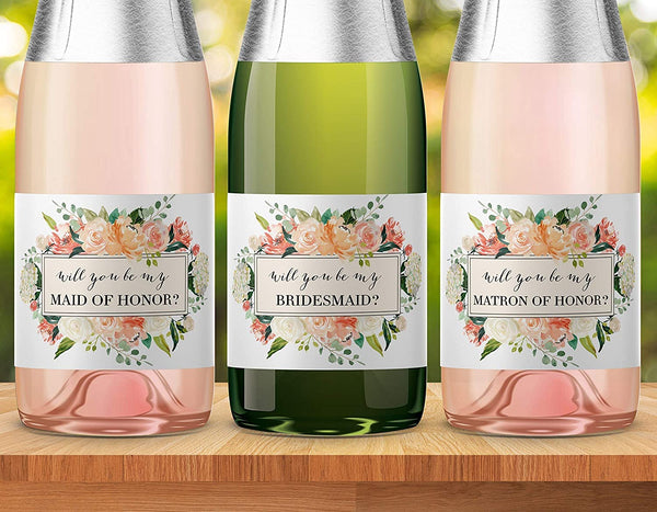 Will You Be My Bridesmaid Mini Champagne Labels • Bridesmaid Proposal, Maid / Matron of Honor Ask • SET of 14