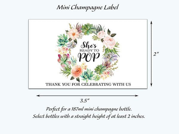 She's Ready To Pop • Succulents Baby Shower Mini Champagne Labels • SET of 18