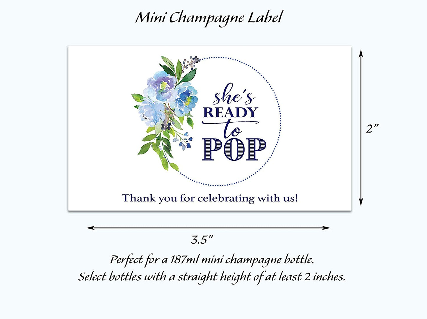 She's About To Pop • Baby Boy • Baby Shower Mini Champagne Labels • SET of 18