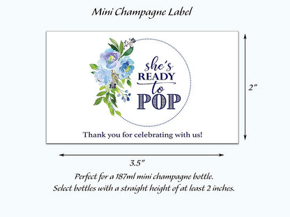 She's About To Pop • Baby Boy • Baby Shower Mini Champagne Labels • SET of 18