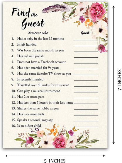 Floral Bohemian Baby Shower Game - Find The Guest • SET of 25