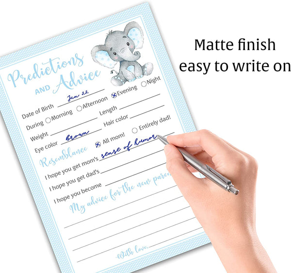 Blue Elephant Baby Shower Game - Predictions & Advice Cards • SET of 25
