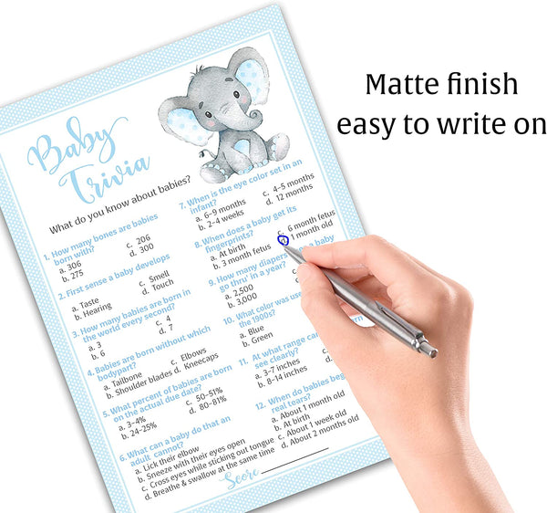 Blue Elephant Baby Shower Game - Baby Trivia • SET of 25