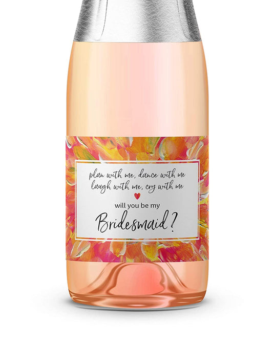 Will You Be My Bridesmaid Mini Champagne Labels • Floral Bridesmaid Proposal, Maid / Matron of Honor Ask • SET of 8