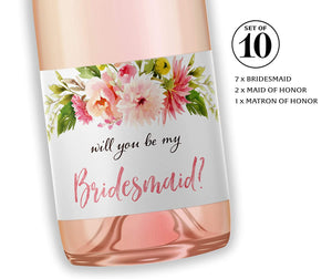 Will You Be My Bridesmaid Mini Champagne Labels • Bridesmaid Proposal, Maid / Matron of Honor Ask • SET of 10