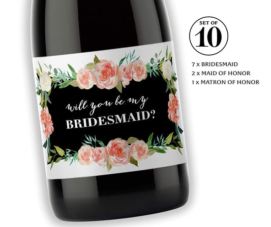 Will You Be My Bridesmaid Mini Champagne Labels • Bridesmaid Proposal, Maid / Matron of Honor Ask • SET of 10