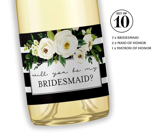 Will You Be My Bridesmaid Mini Champagne Labels • Bridesmaid Proposal, Maid / Matron of Honor Ask • SET of 10