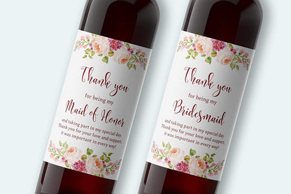 Thank You For Being My Bridesmaid Wine Bottle Labels • Bridesmaid, Maid / Matron of Honor Thank You • SET of 10