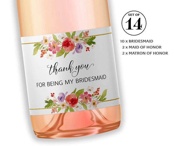 Thank You For Being My Bridesmaid Mini Champagne Labels • Bridesmaid, Maid / Matron of Honor Thank You • SET of 14
