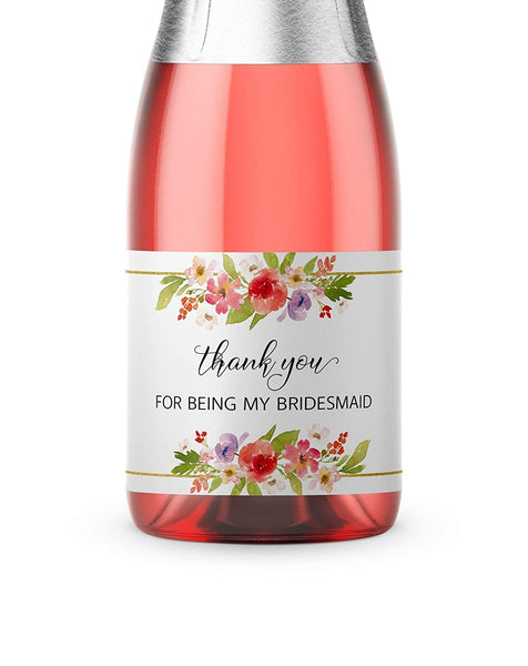 Thank You For Being My Bridesmaid Mini Champagne Labels • Bridesmaid, Maid / Matron of Honor Thank You • SET of 8