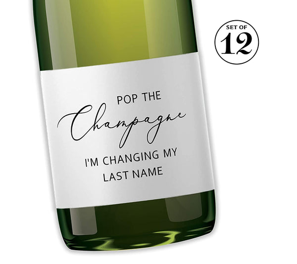 Pop The Champagne • Bachelorette Party, Bridal Shower Mini Champagne Labels • SET of 12