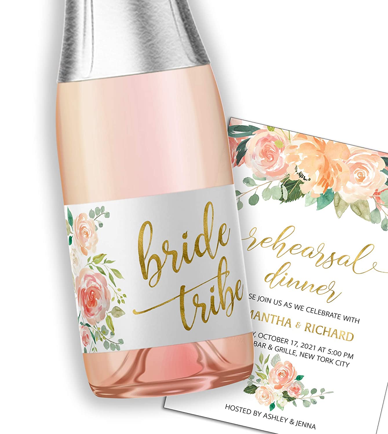 Bride Tribe • Bachelorette Party, Bridal Shower Mini Champagne Labels • SET of 18
