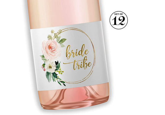 Bride Tribe • Bachelorette Party, Bridal Shower Mini Champagne Labels • SET of 12