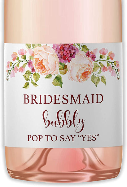 Will You Be My Bridesmaid Mini Champagne Labels • Floral Bridesmaid Proposal, Maid / Matron of Honor Ask • SET of 8