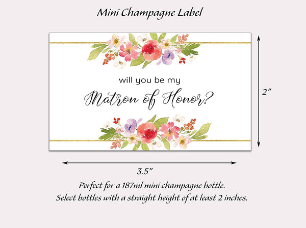 Will You Be My Bridesmaid Mini Champagne Labels • Bridesmaid Proposal, Maid / Matron of Honor Ask • SET of 8