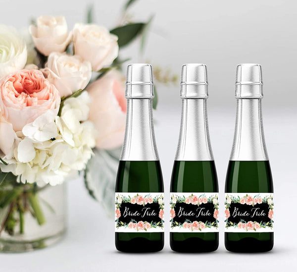 Bride Tribe • Bachelorette Party, Bridal Shower Mini Champagne Labels • SET of 12