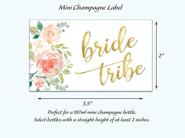 Bride Tribe • Bachelorette Party, Bridal Shower Mini Champagne Labels • SET of 18