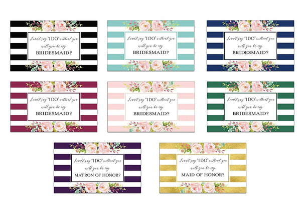 Will You Be My Bridesmaid Mini Champagne Labels • Bridesmaid Proposal, Maid / Matron of Honor Ask • 8 DIFFERENT Colors • SET of 8