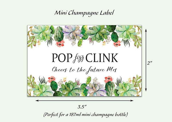 Cheers To The Future Mrs • Pop Fizz Clink! • Bachelorette Party, Bridal Shower Mini Champagne Labels • SET of 12