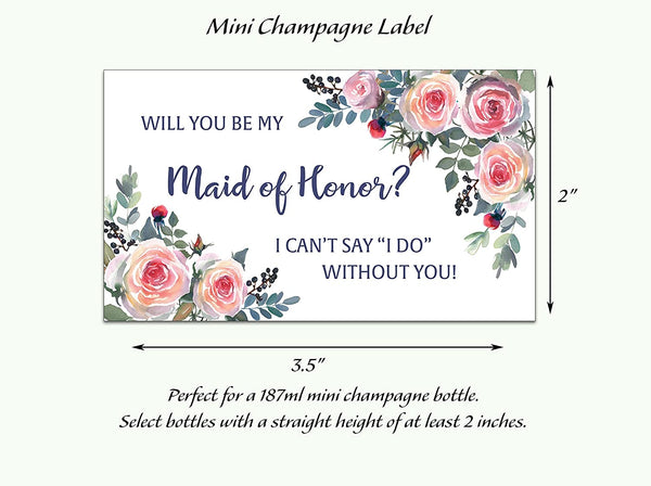 Will You Be My Bridesmaid Mini Champagne Labels • Bridesmaid Proposal, Maid / Matron of Honor Ask • SET of 12