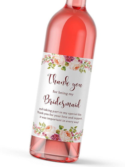 Thank You For Being My Bridesmaid Wine Bottle Labels • Bridesmaid, Maid / Matron of Honor Thank You • SET of 10