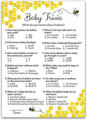Bee Baby Shower Game - Baby Trivia • SET of 25